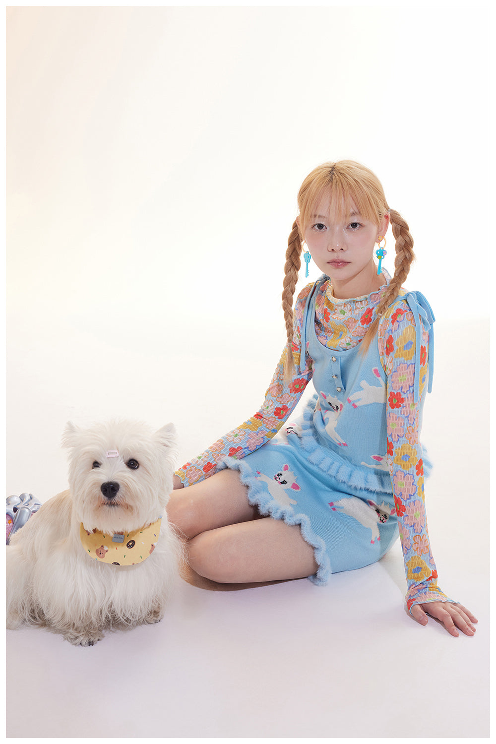 Lamb Print Knit Tank Top and Skirt Set