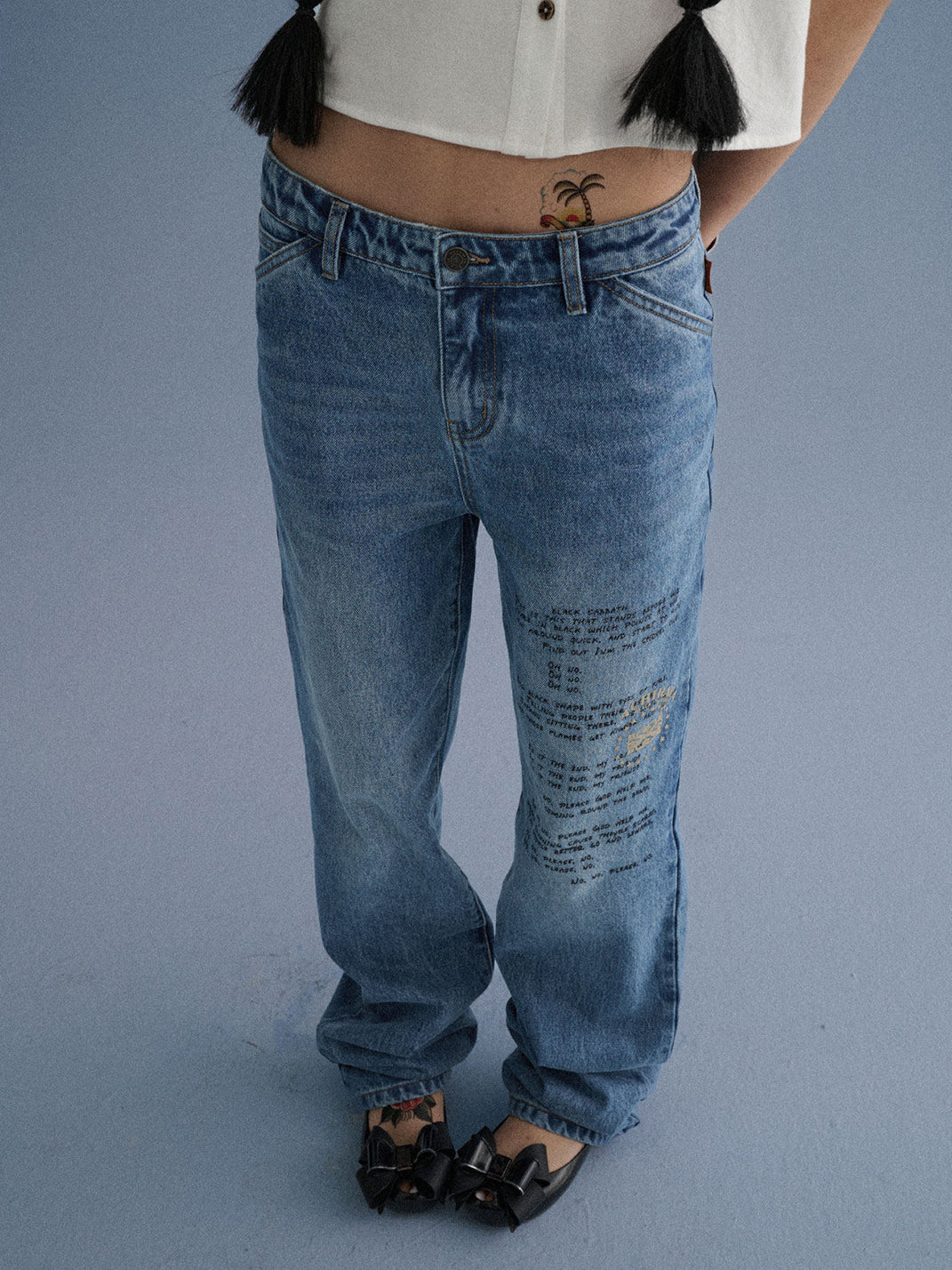 Distressed Letter Print Jeans