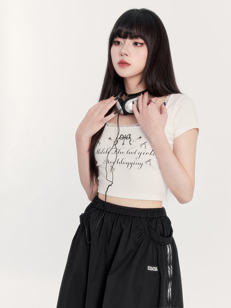 Lace Trim Square Neck Crop Top