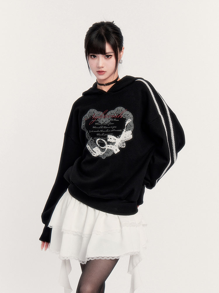 Gothic Heart Print Hoodie/Cake Skirt