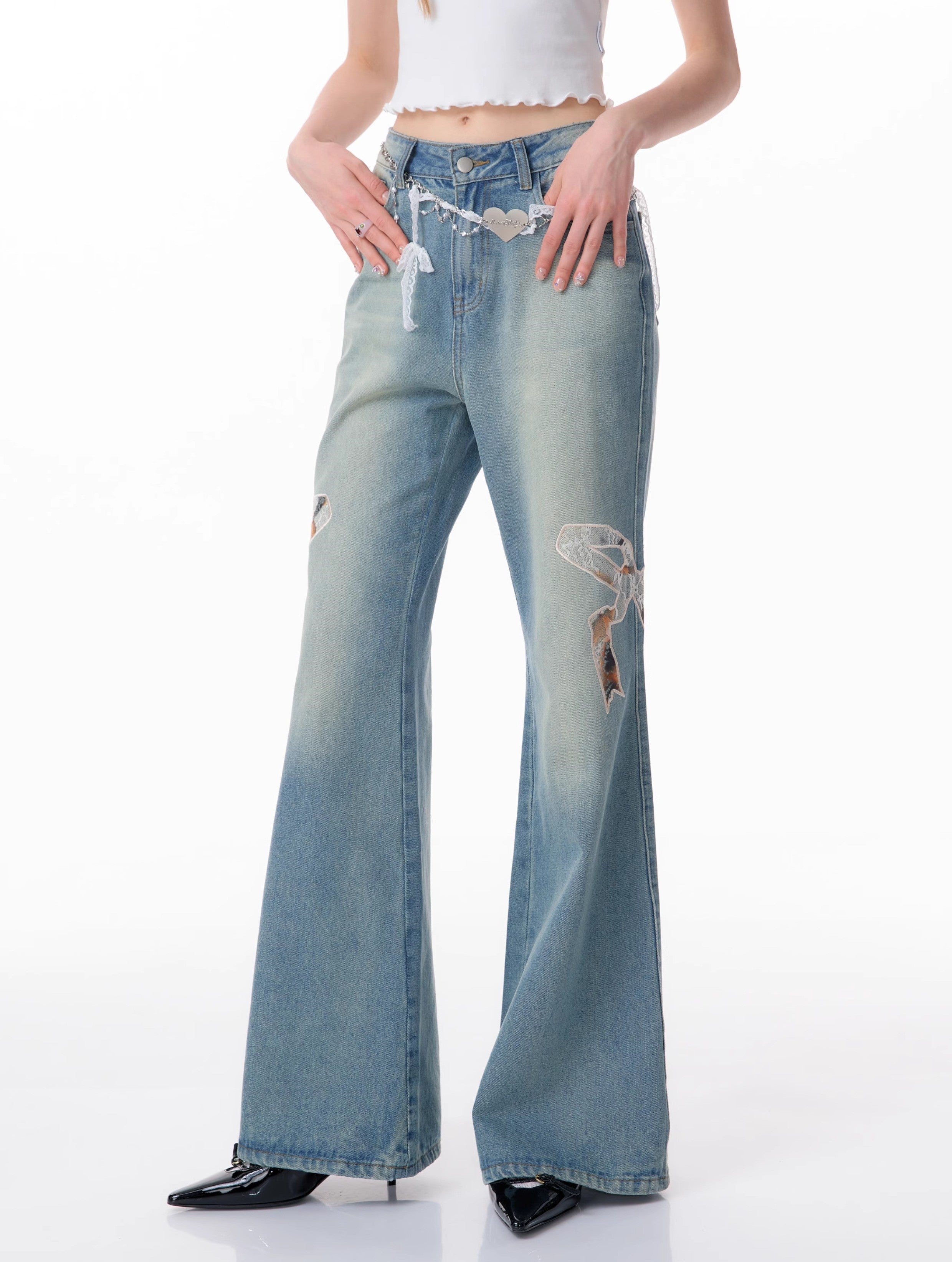 Bow Patch Flare Jeans