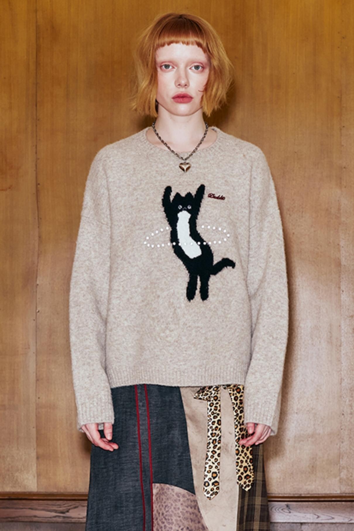 Dancing Cat Knitted Sweater