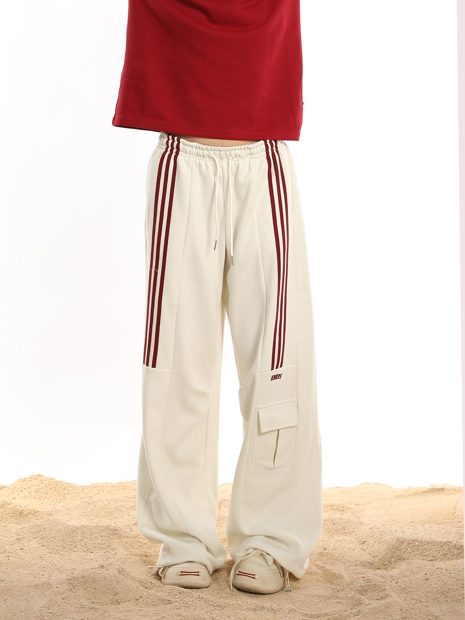 Triple Striped Athletic Wide Leg Pants