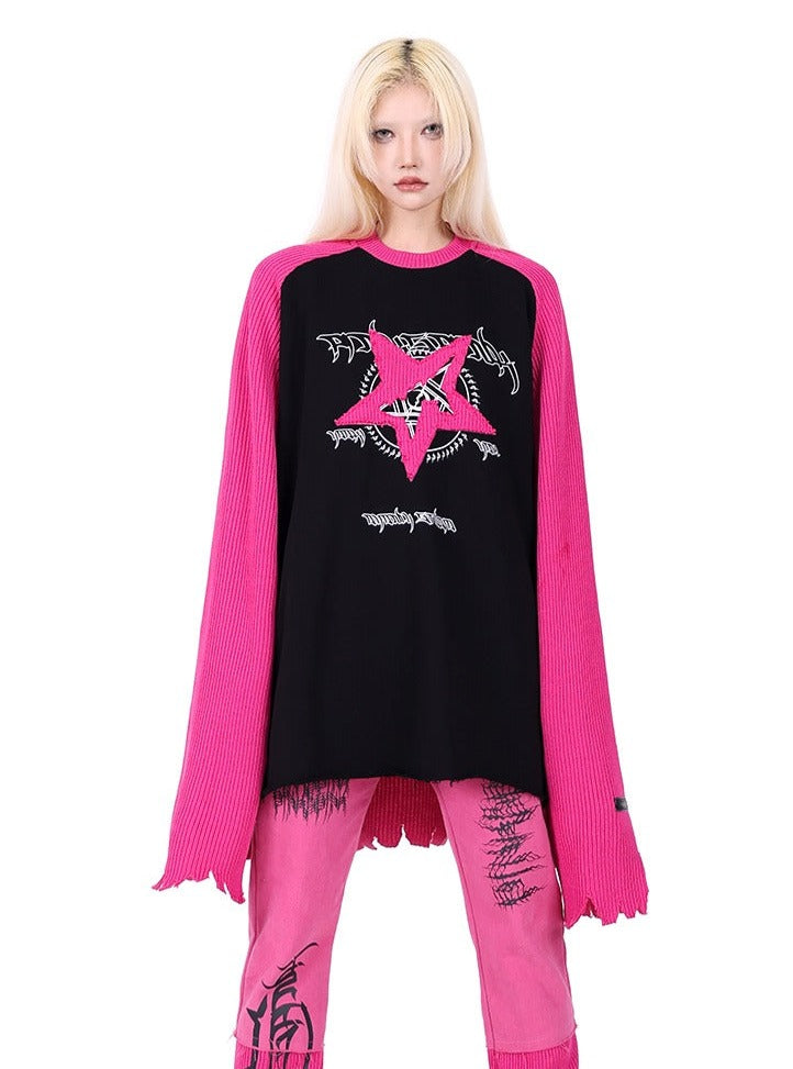 PINKSPINK Pentagram Raglan Sweater - Black/Grey and Black/Pink