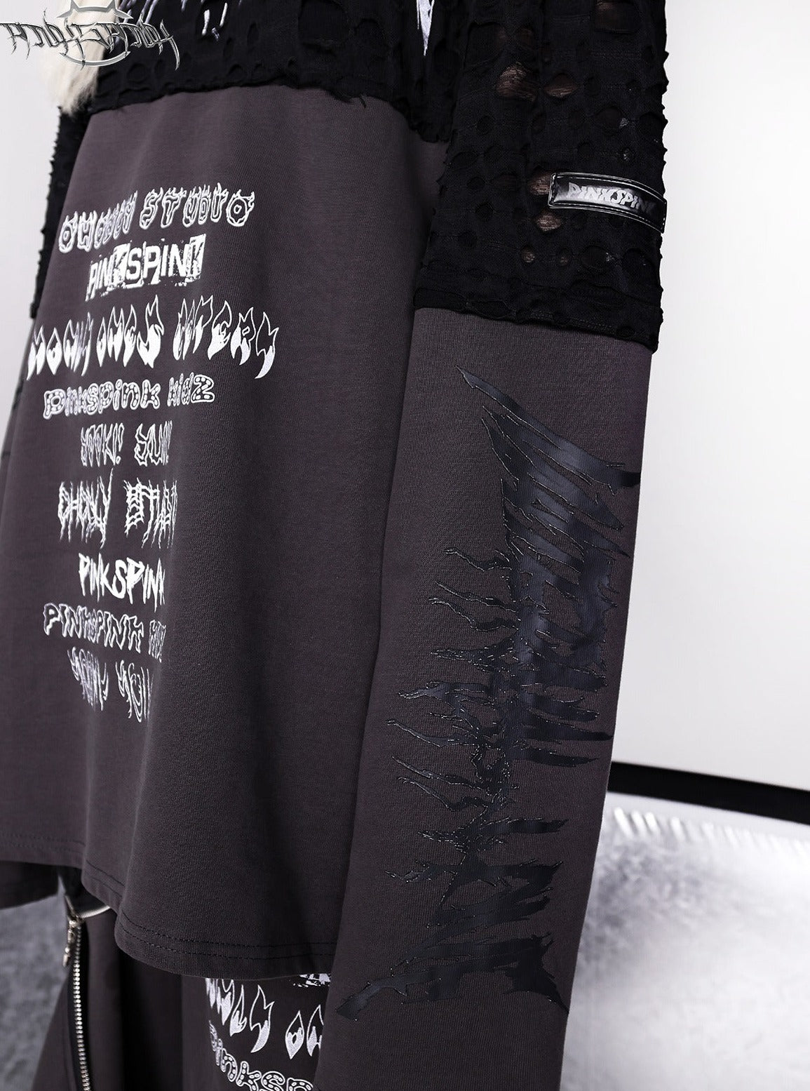 PINKSPINK Grunge Text Oversized Hoodie - Black/Gray