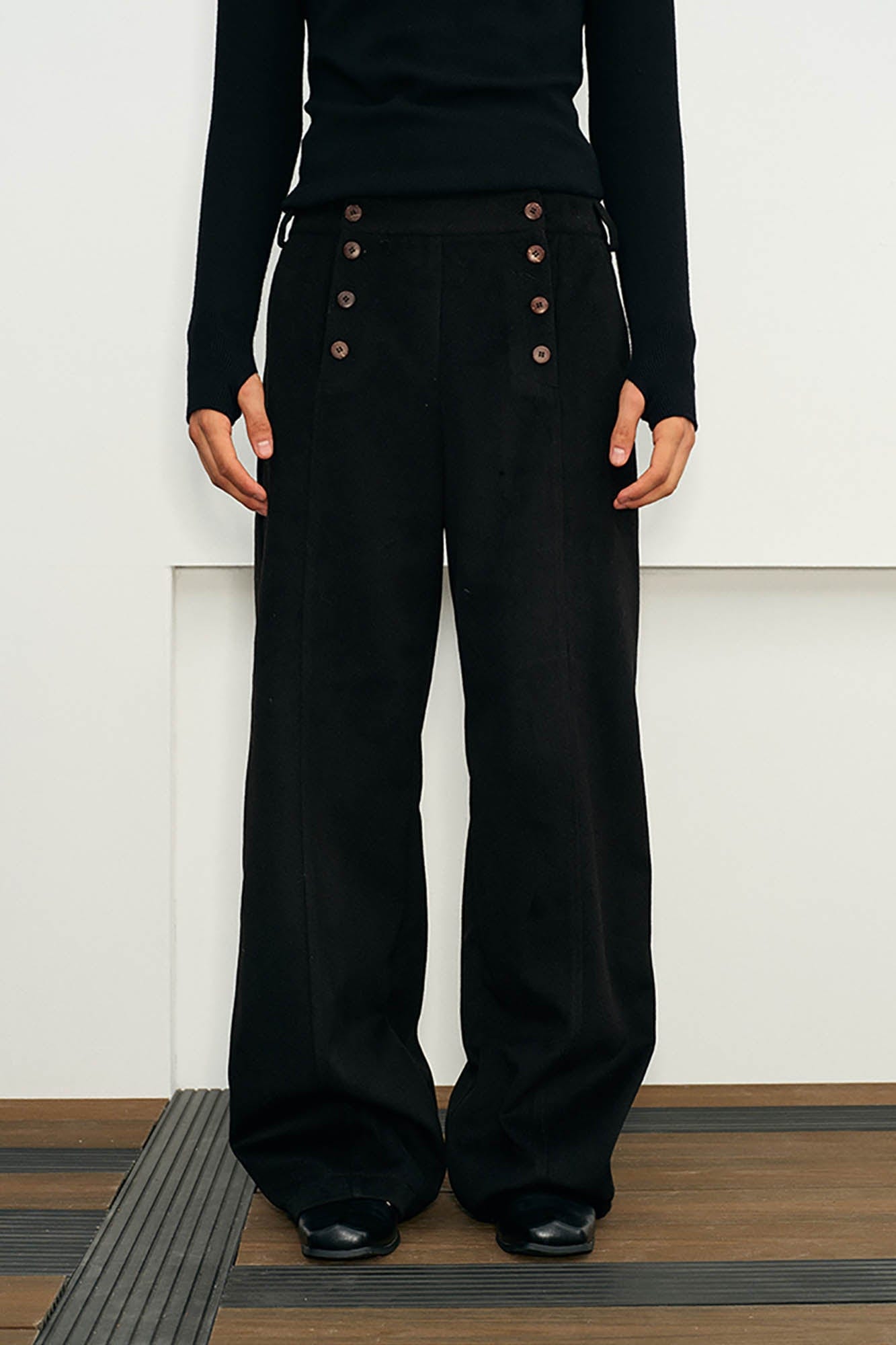 Double-Breasted Wide-Leg Wool Trousers