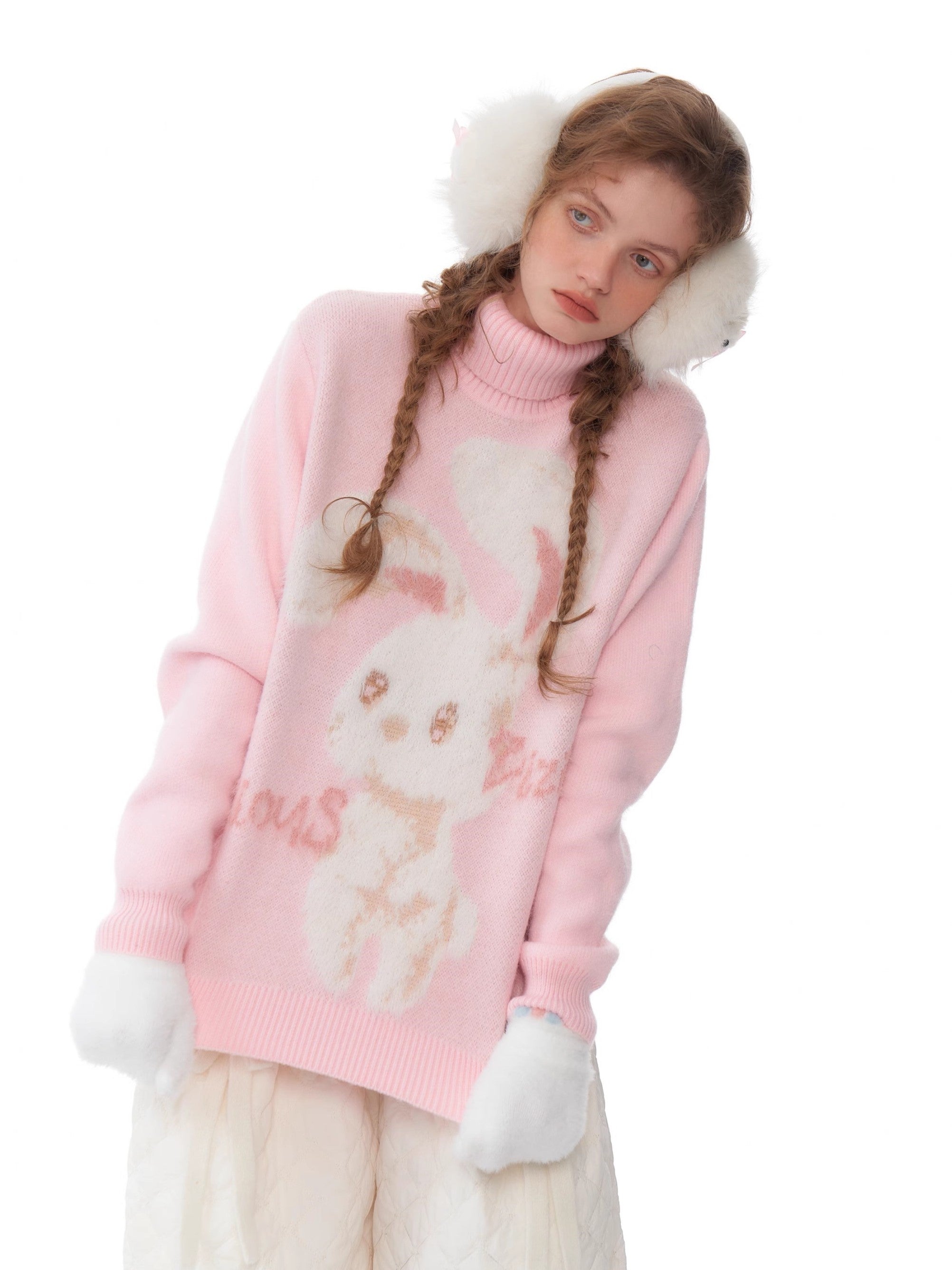 Pink Bunny Turtleneck Sweater