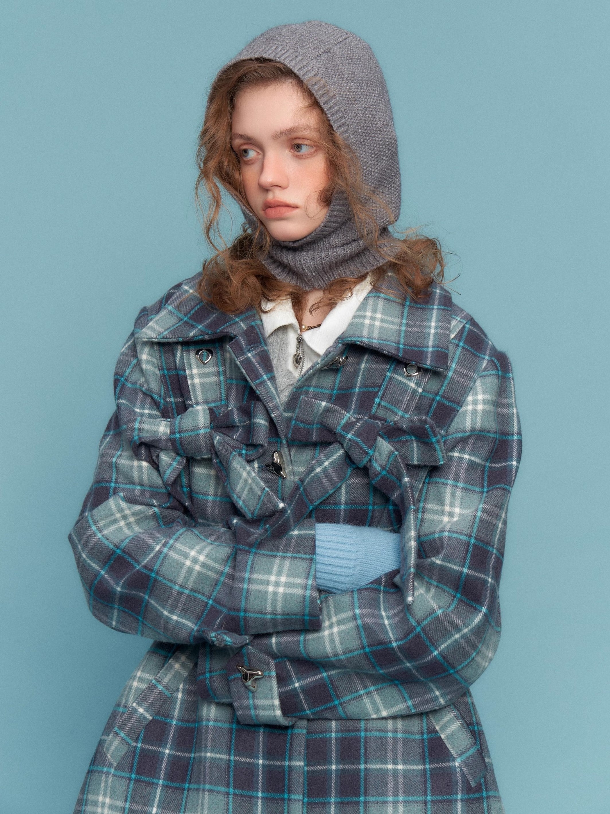 Plaid Toggle Duffle Coat