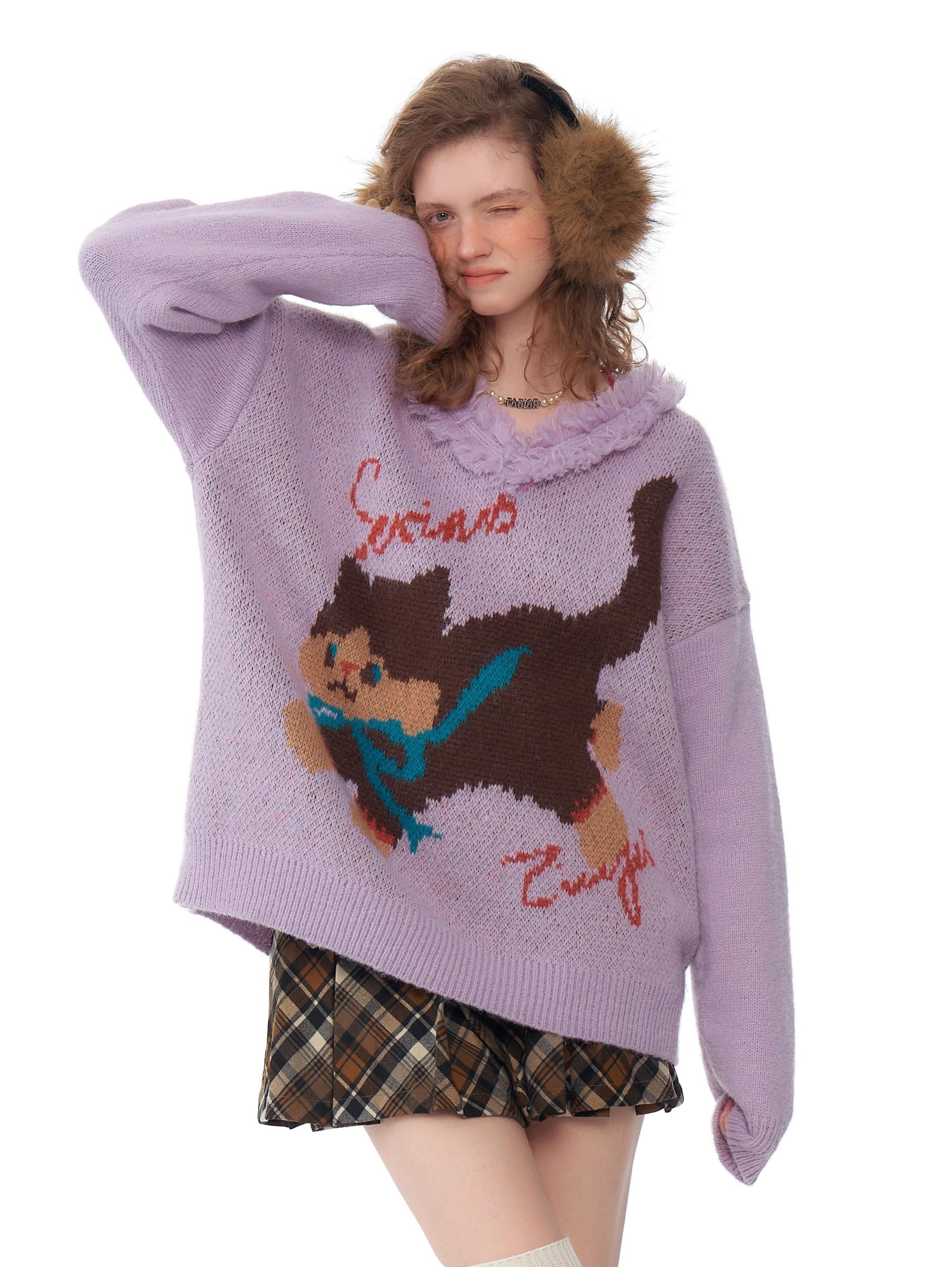 Dancing Cat Knit Sweater