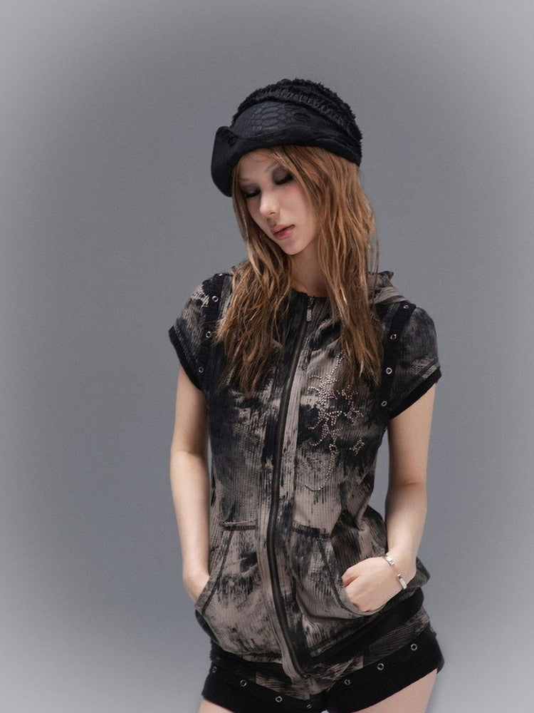 Distressed Tie-Dye Hooded Vest