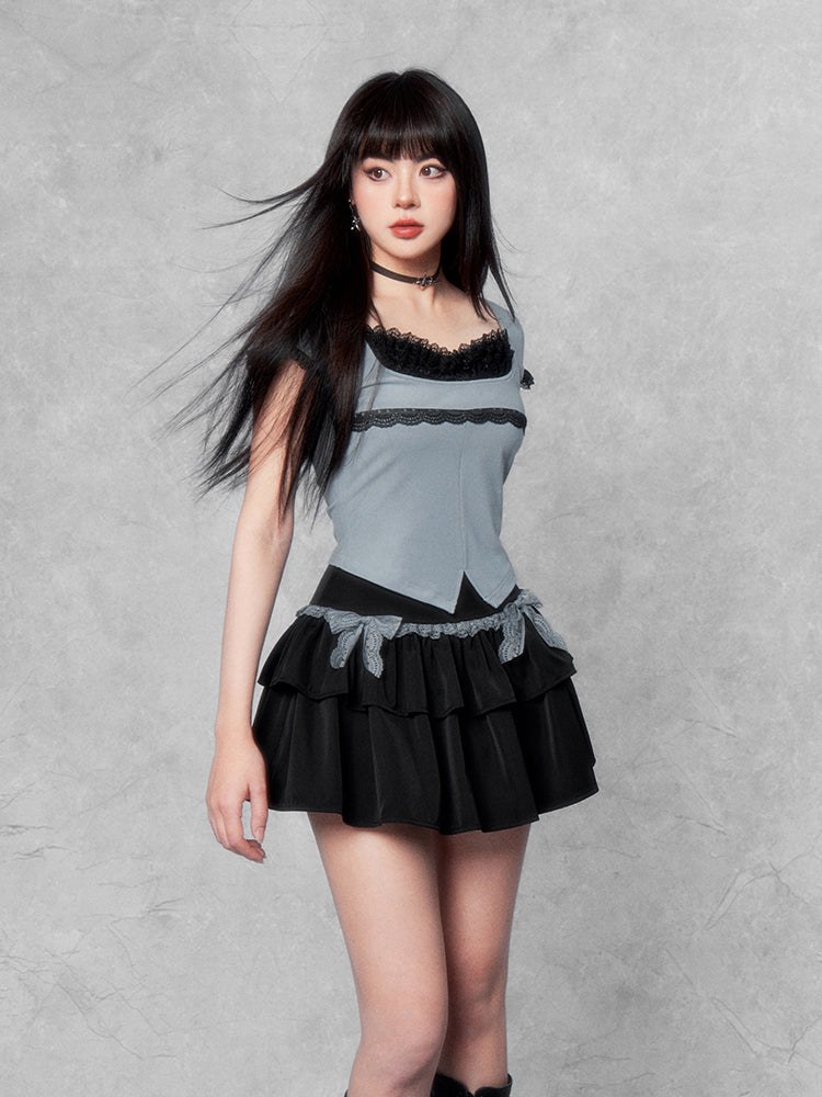 Lace Trim Maid Top/Skirt