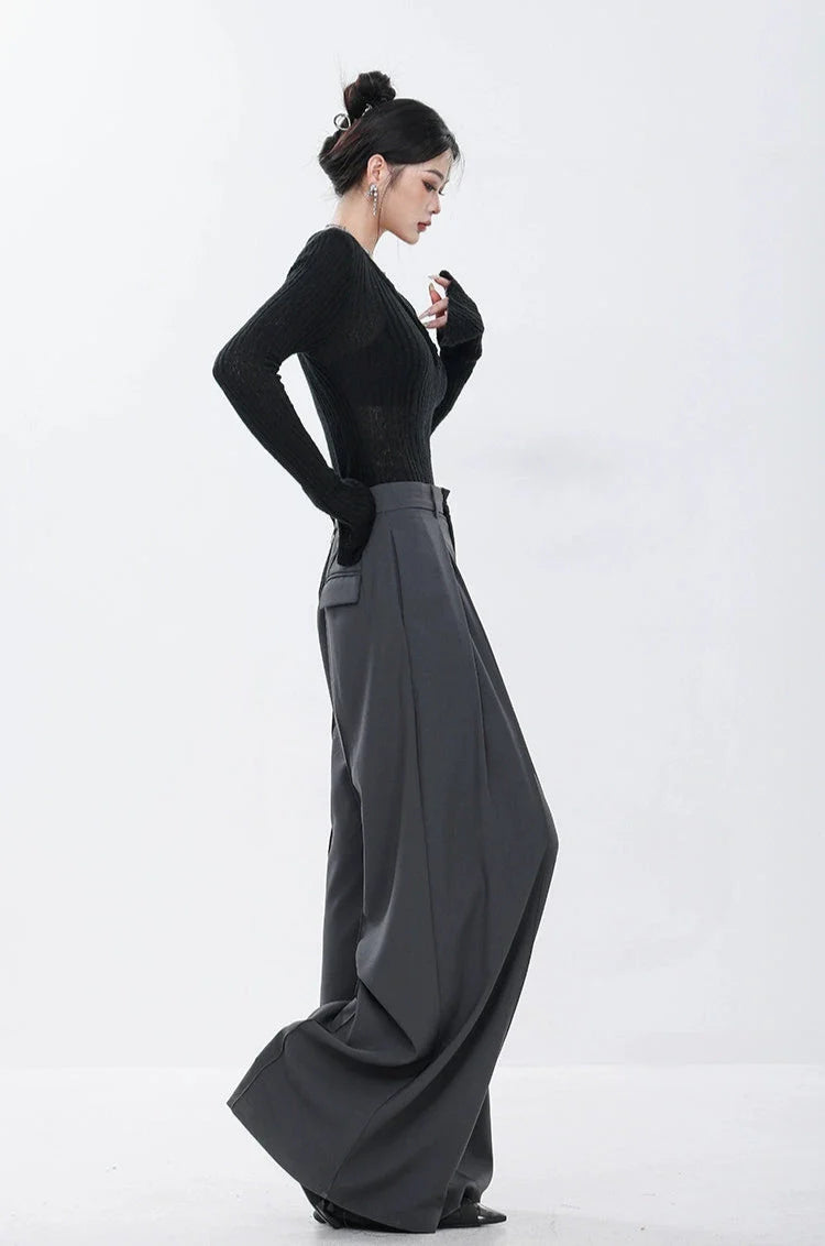 Gray Elegance Wide Leg Pleated Pants