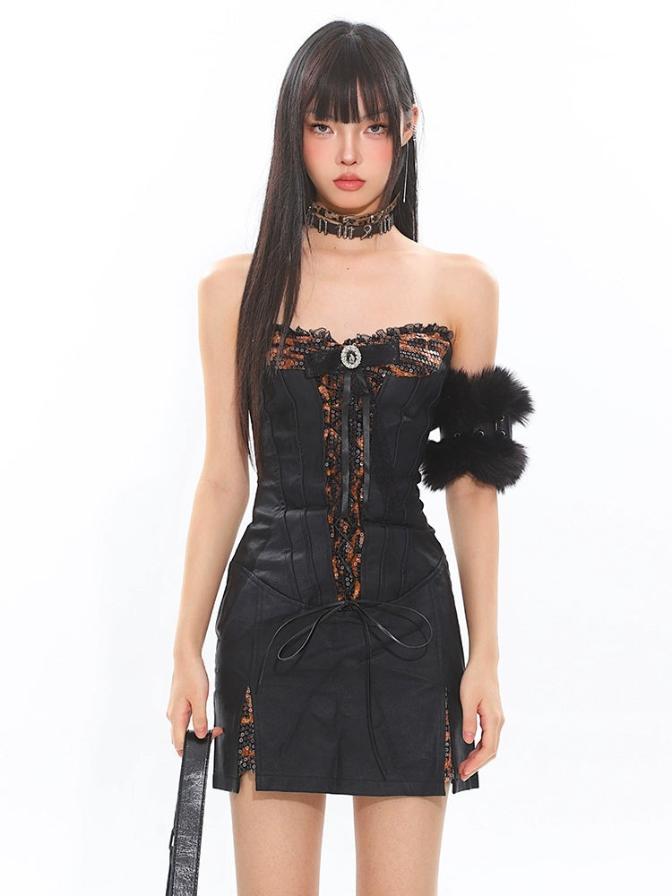 Black Lace-Trim Gothic Corset Dress