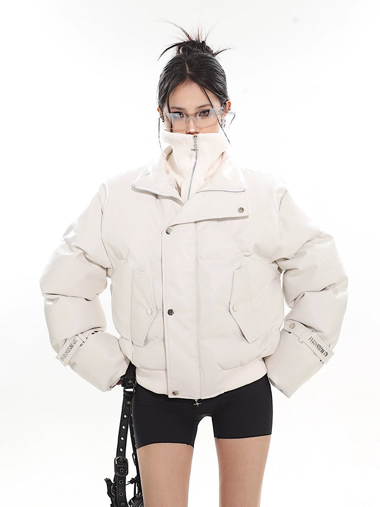 Zipped Knit Turtleneck Oversized Puffy Bomber Jacket