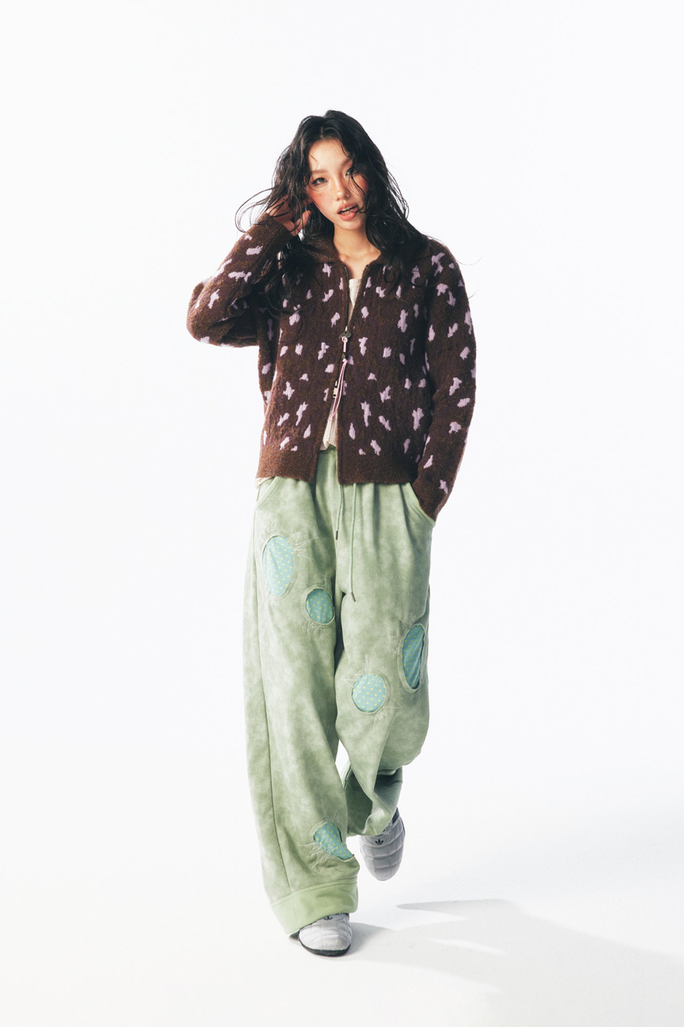 Strawberry Leopard Dual-Zip Knit Jacket