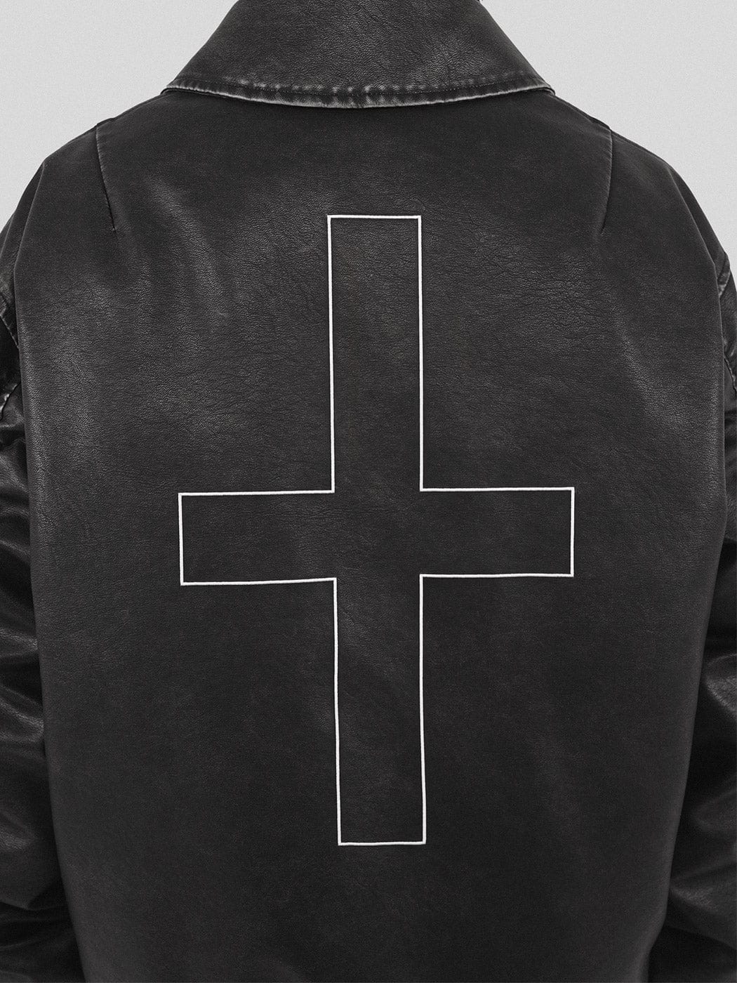 Black Leather Jacket with Cross Design