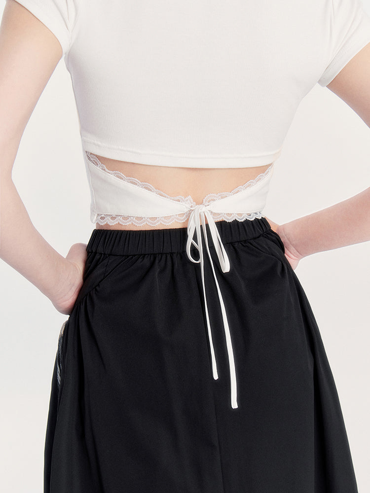 Lace Trim Square Neck Crop Top