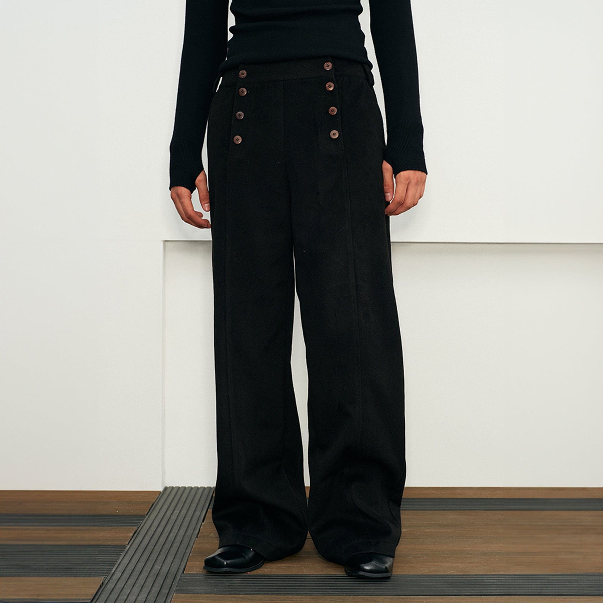 Double-Breasted Wide-Leg Wool Trousers