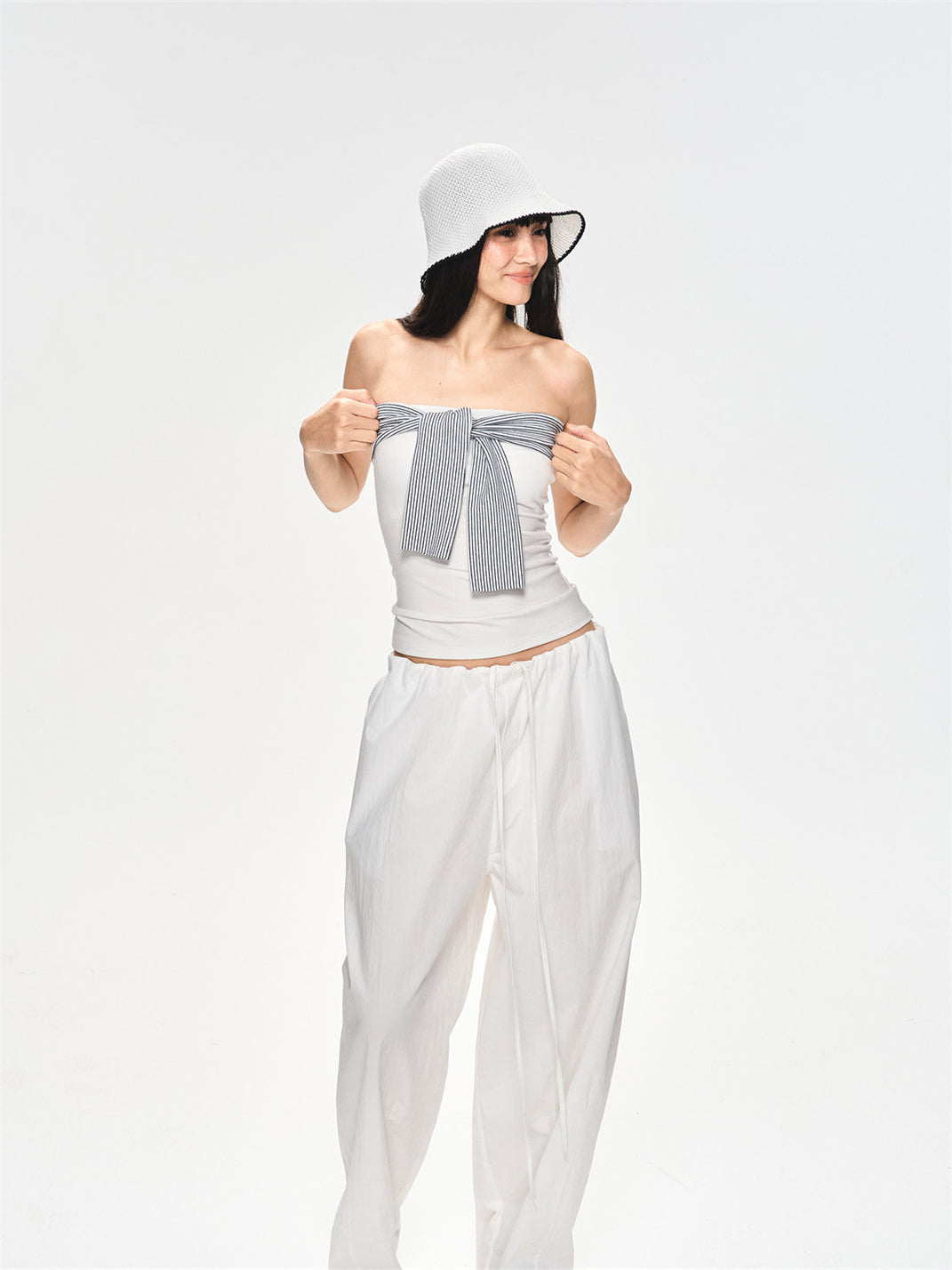 Slim Waist Gathered Draped Long Pants