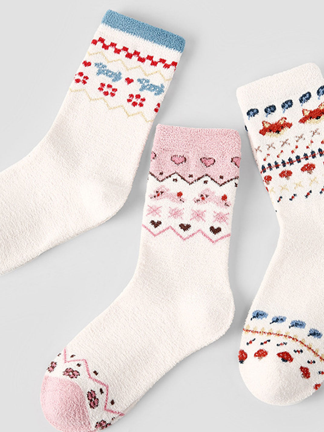 3 Pack Cute Coral Fleece Mid-calf Socks for Women