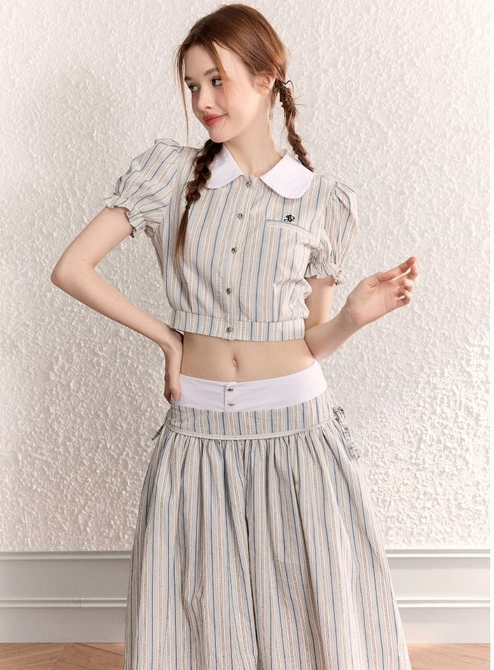 Original Doll Collar Shirt Maxi Dress Set-Up - chiclara