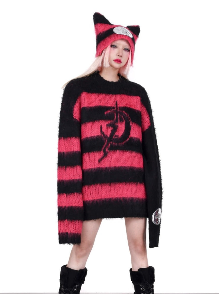 PINKSPINK Gothic Striped Oversized Sweater - Black and Red