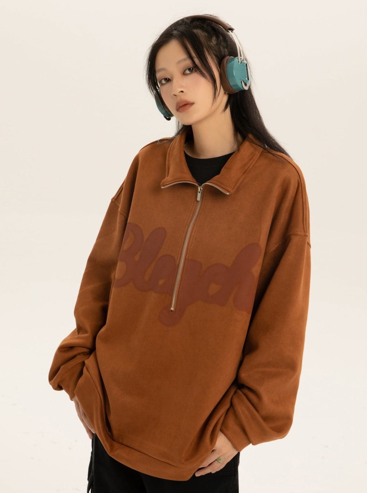 Luxury Oversized Suede Coat With Zipper Polo Collar - chiclara