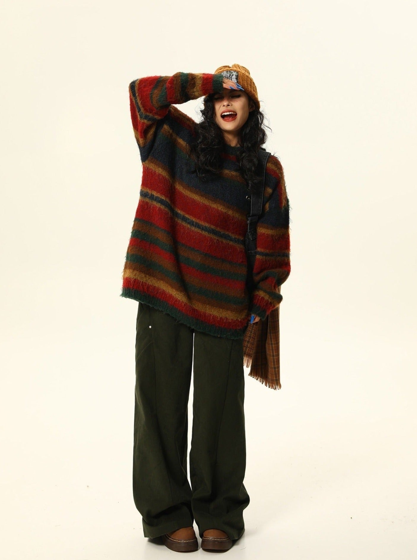 Multicolor Striped Fuzzy Sweater