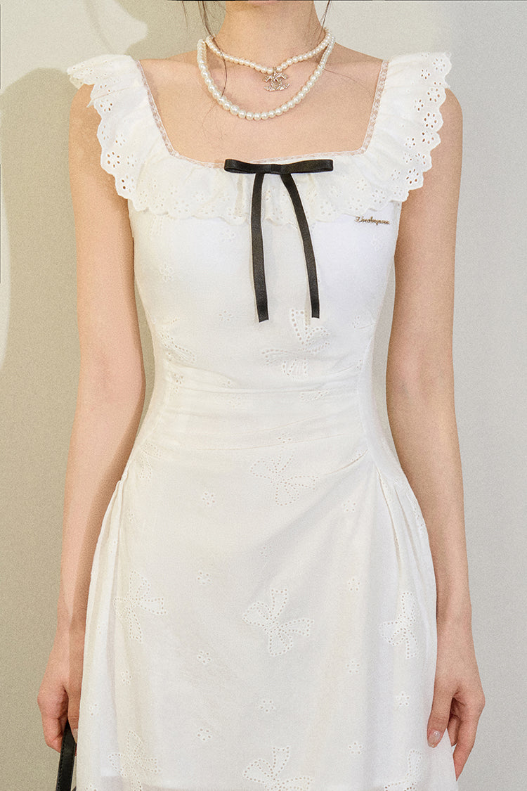 White Bow Lace Midi Dress