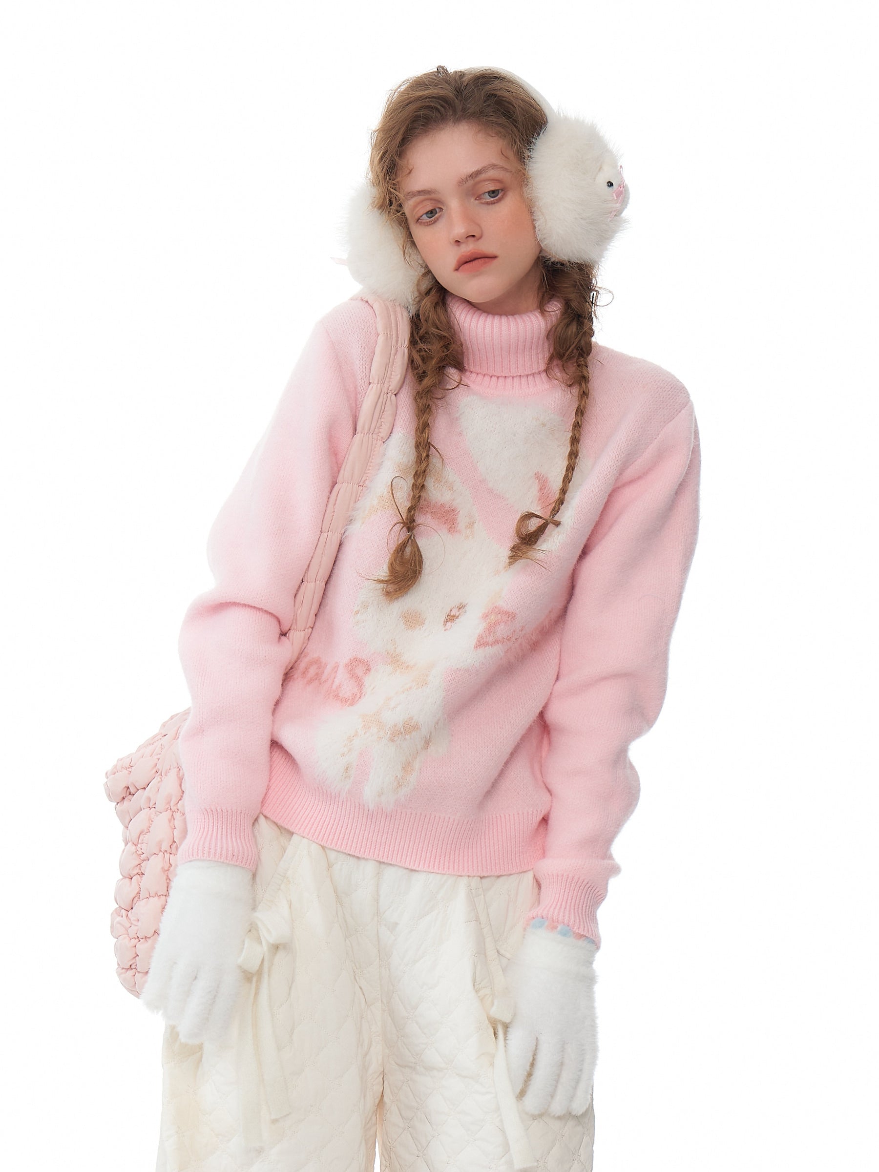 Pink Bunny Turtleneck Sweater