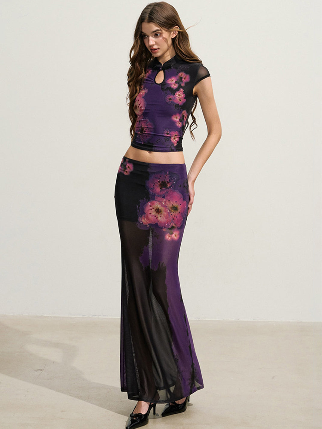 Gradient Floral Mesh Two-Piece Set