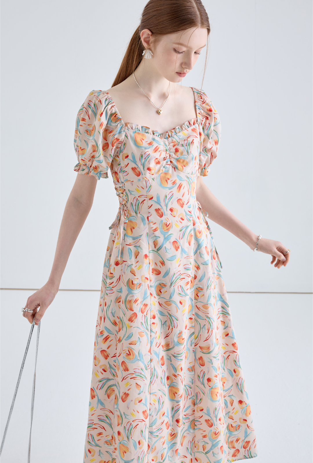 Bubble Sleeve Flower Dress - chiclara