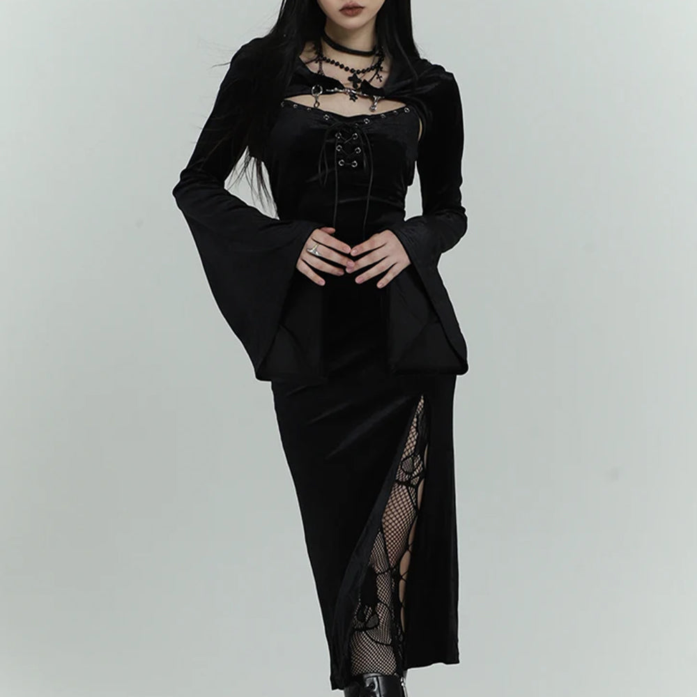 Gothic Lace Split Velvet Dress