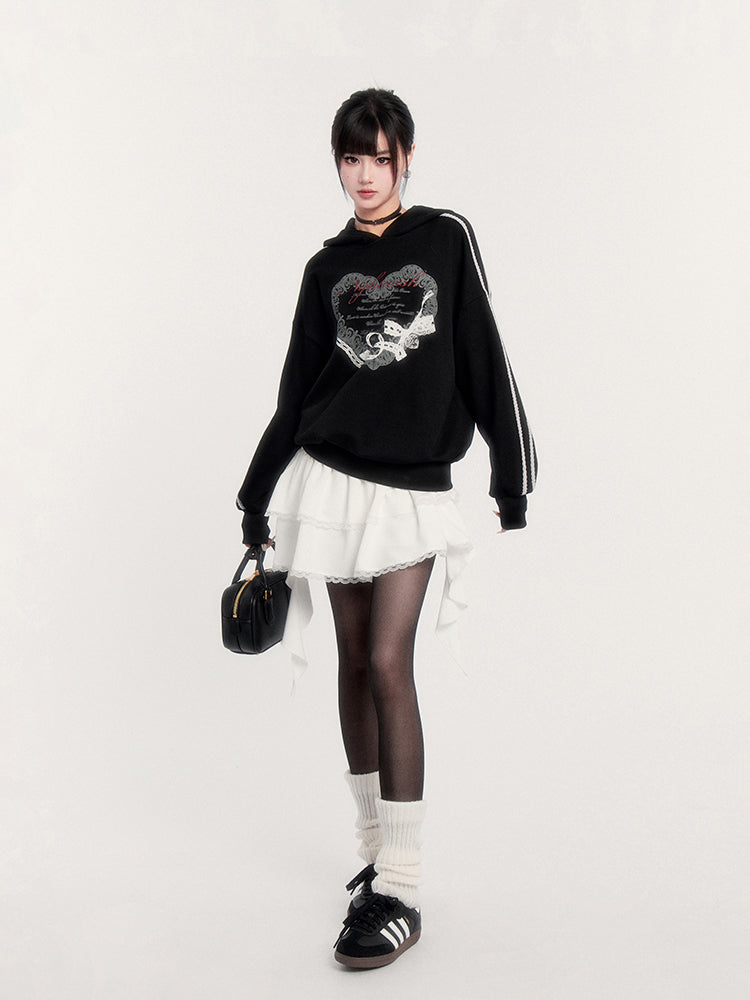 Gothic Heart Print Hoodie/Cake Skirt