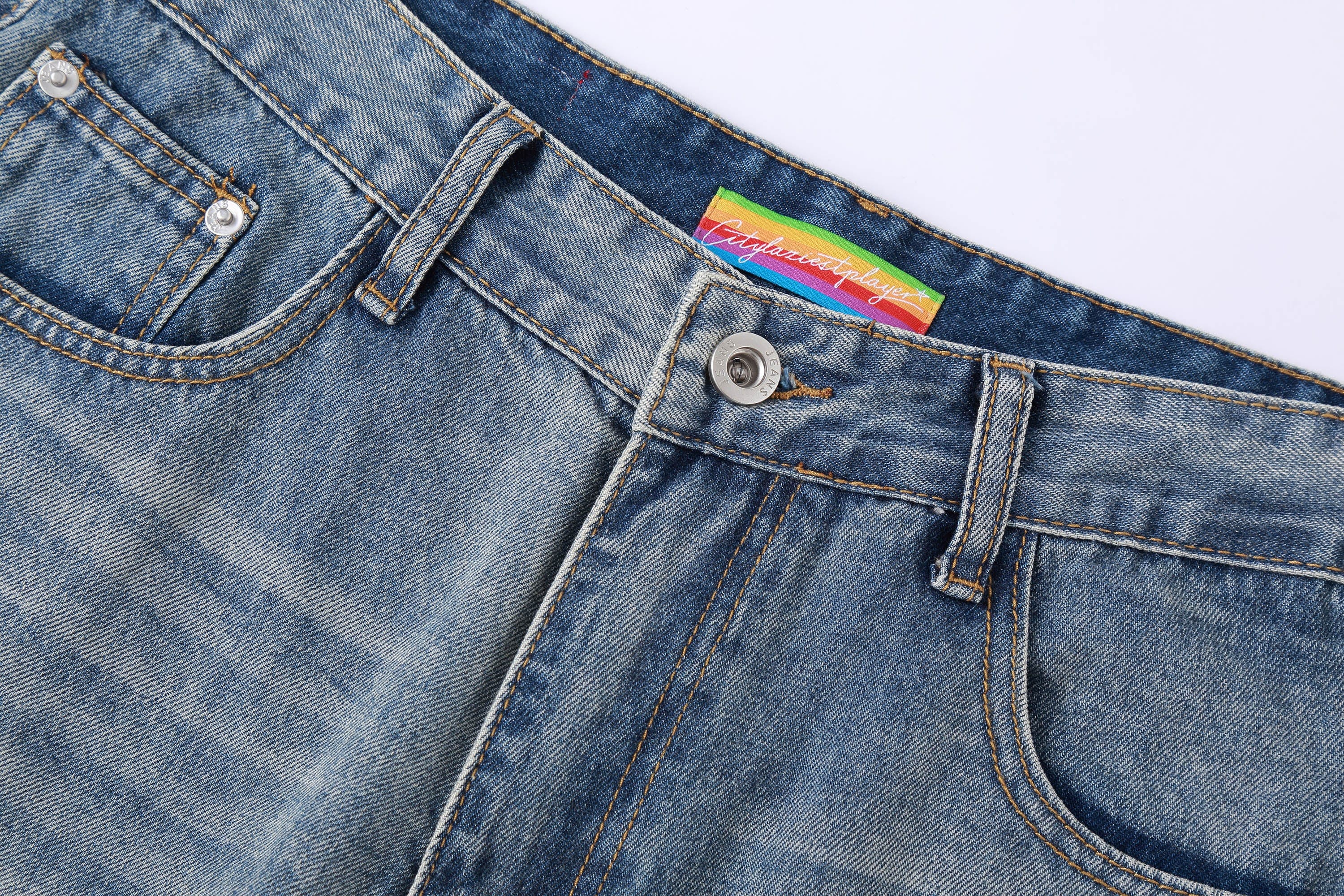 Extreme Wide-Leg Washed Denim Jeans