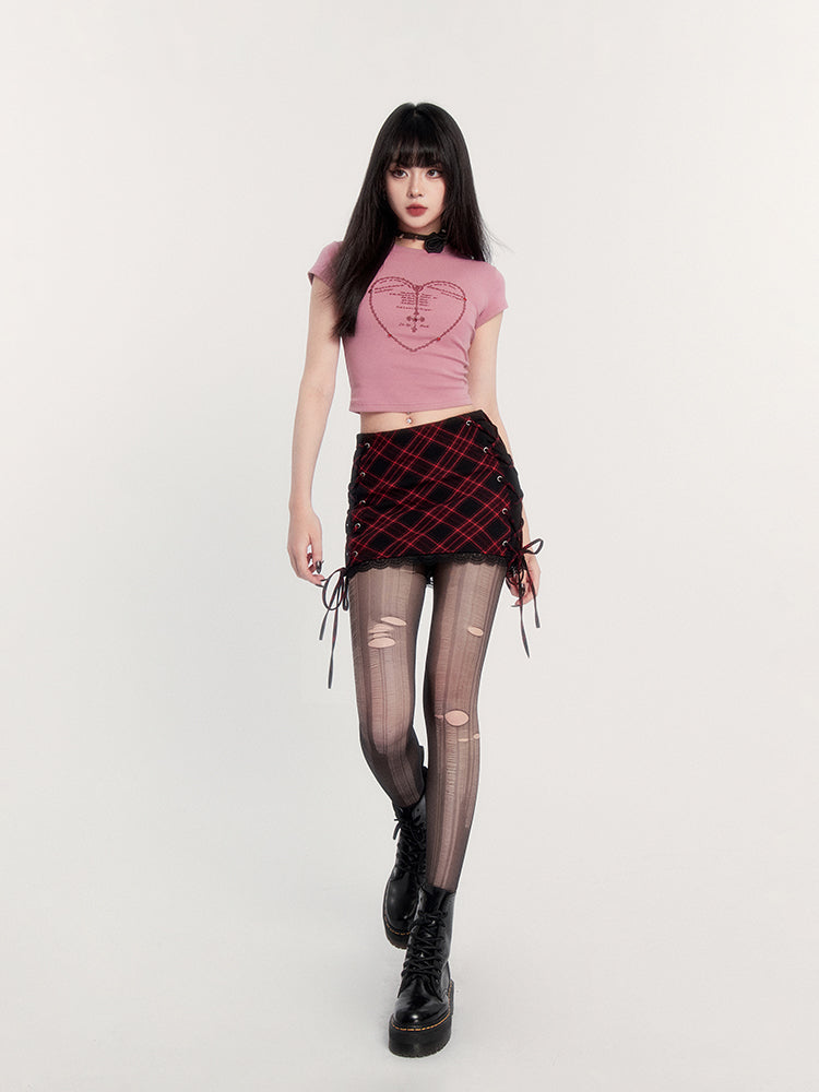 Plaid Lace Up Mini Skirt