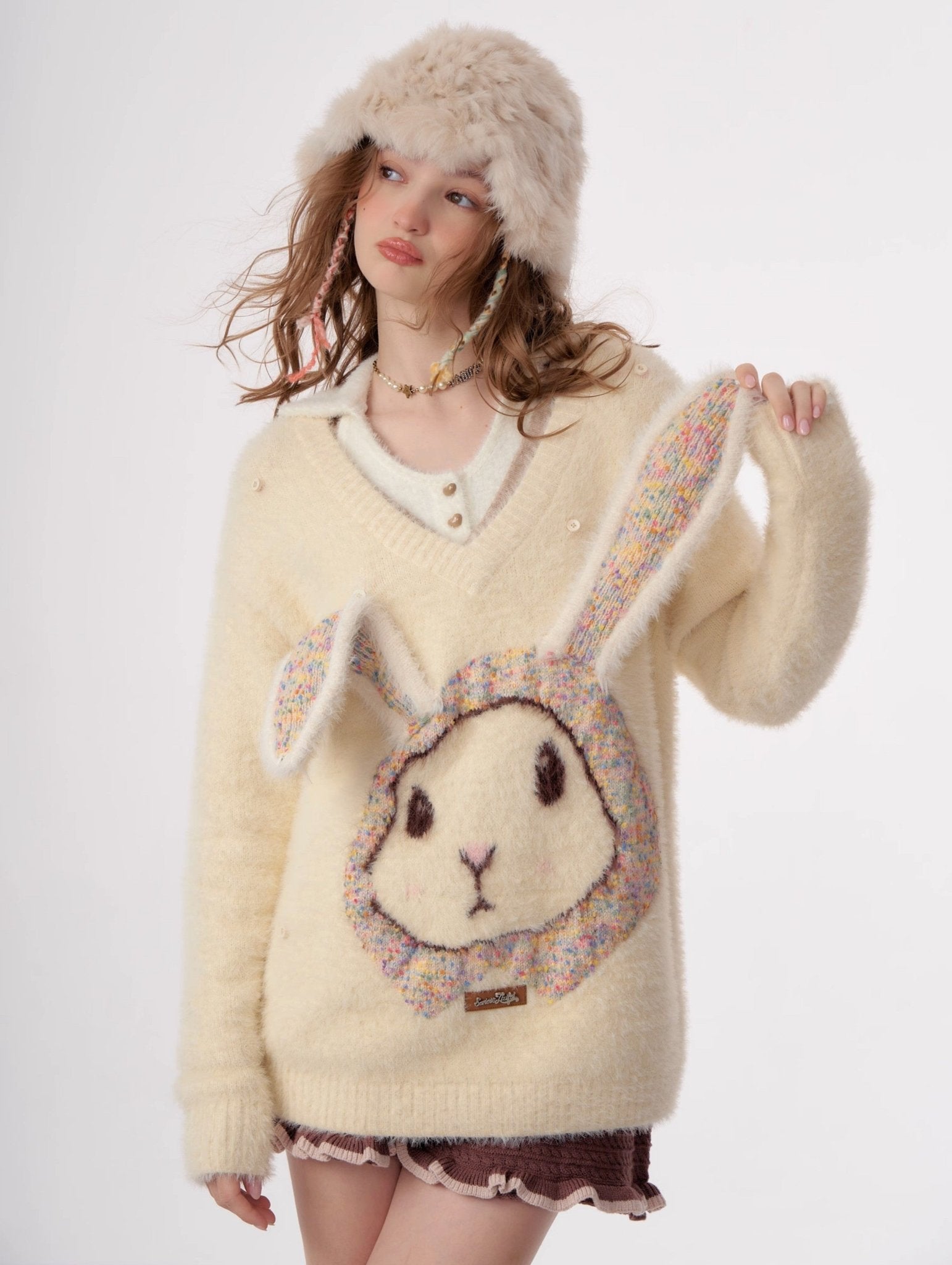 Fluffy Rabbit Cream Sweater