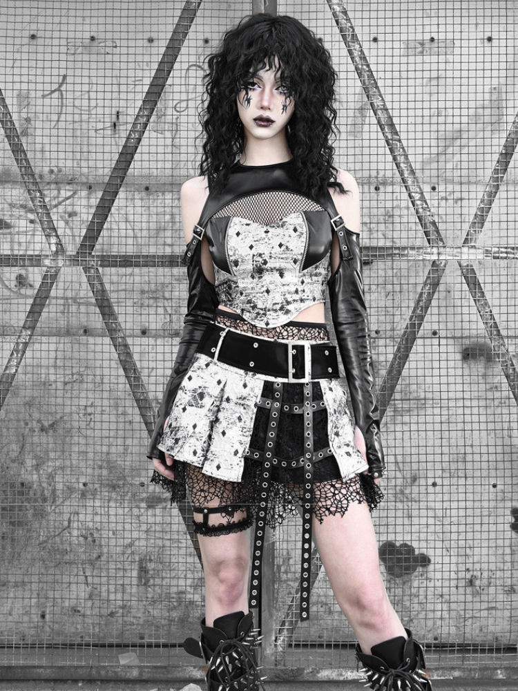 Gothic Lace Trim Pleated Mini Skirt