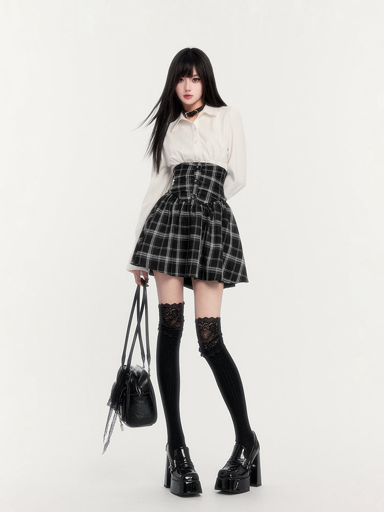 Super High Waist Plaid Suspender Skirt