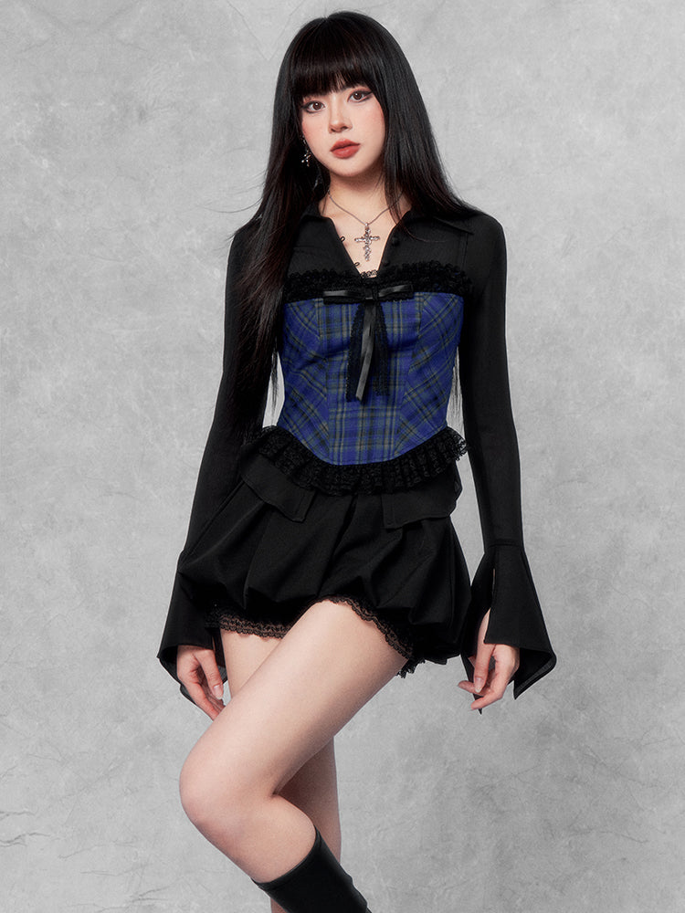 Blue Plaid Lace Corset Top