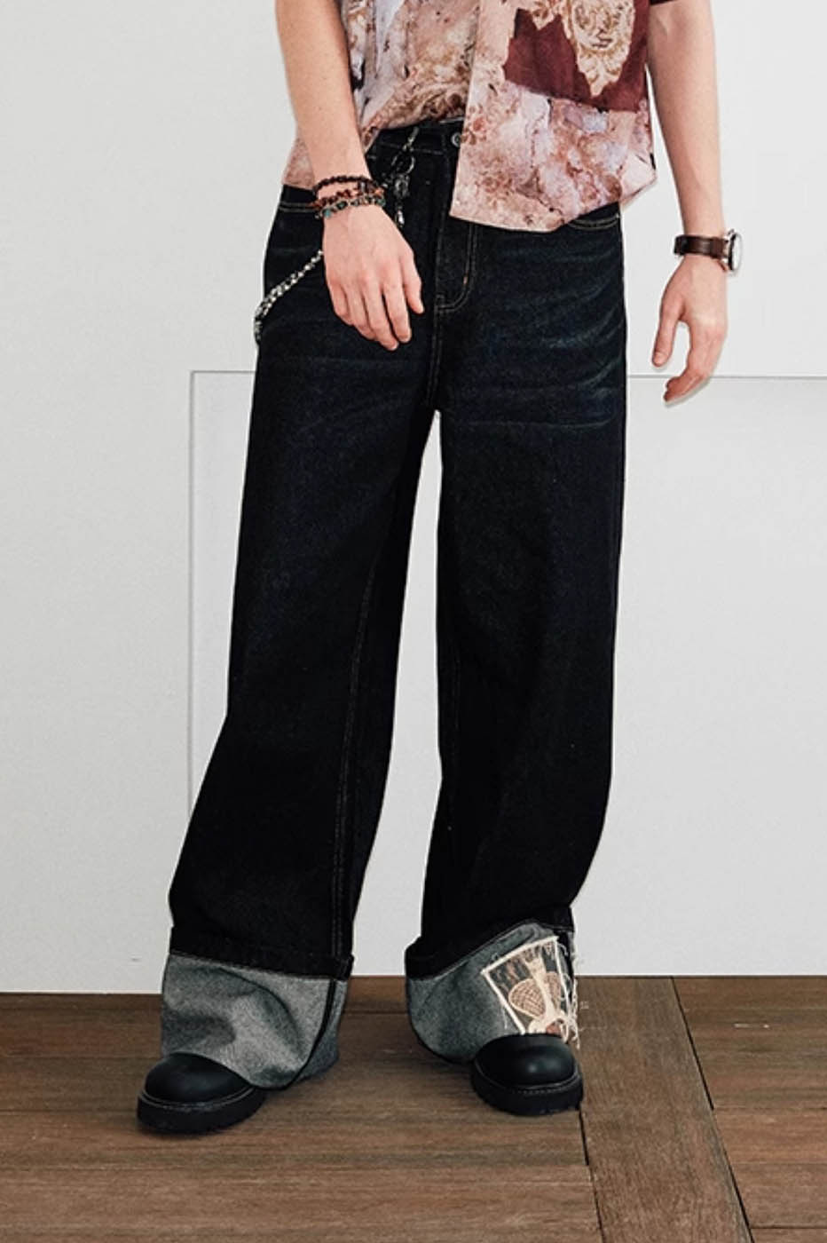 Wide Leg Patchwork Denim Jeans