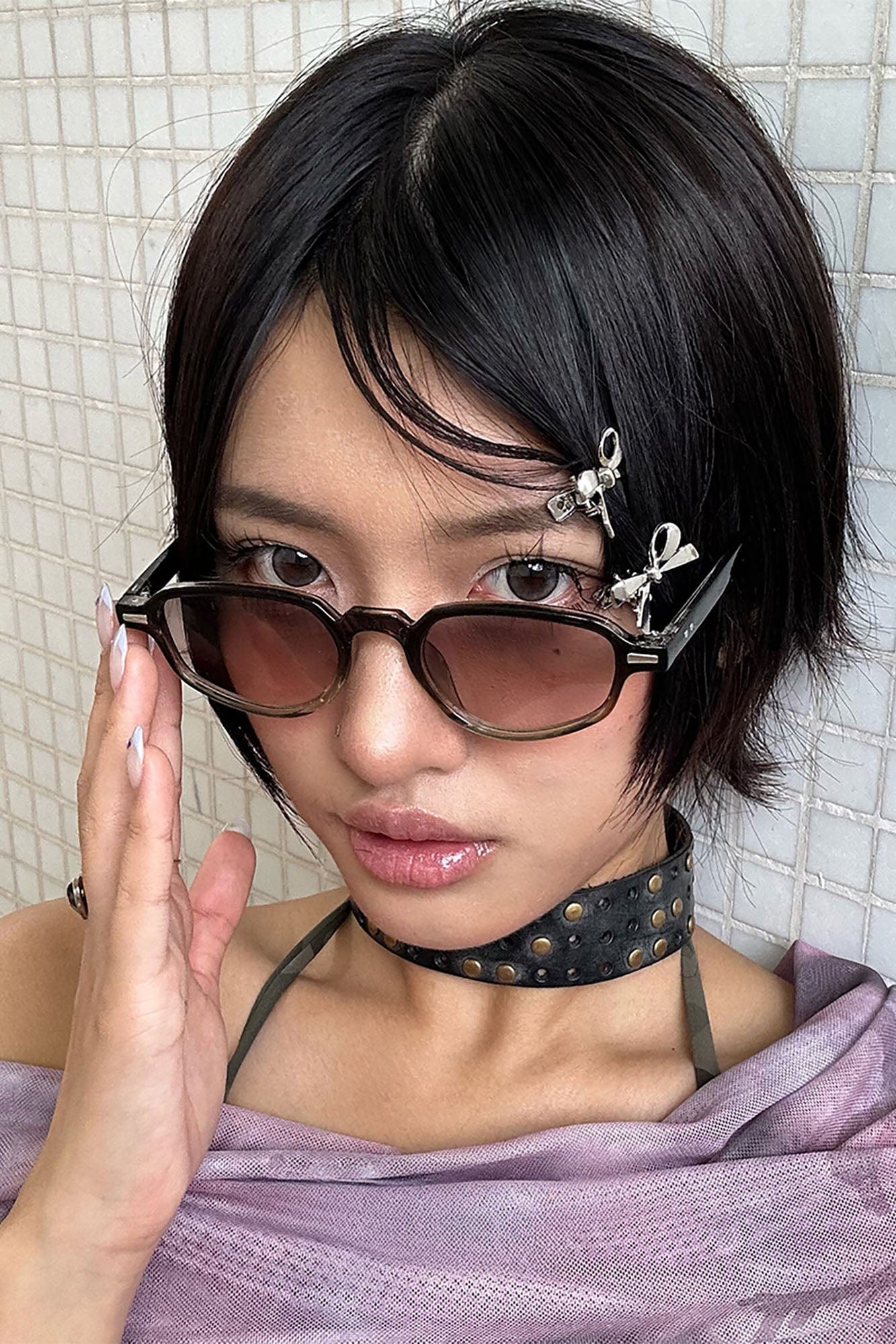 Mixed-Frame Gradient Oval Sunglasses - view 9