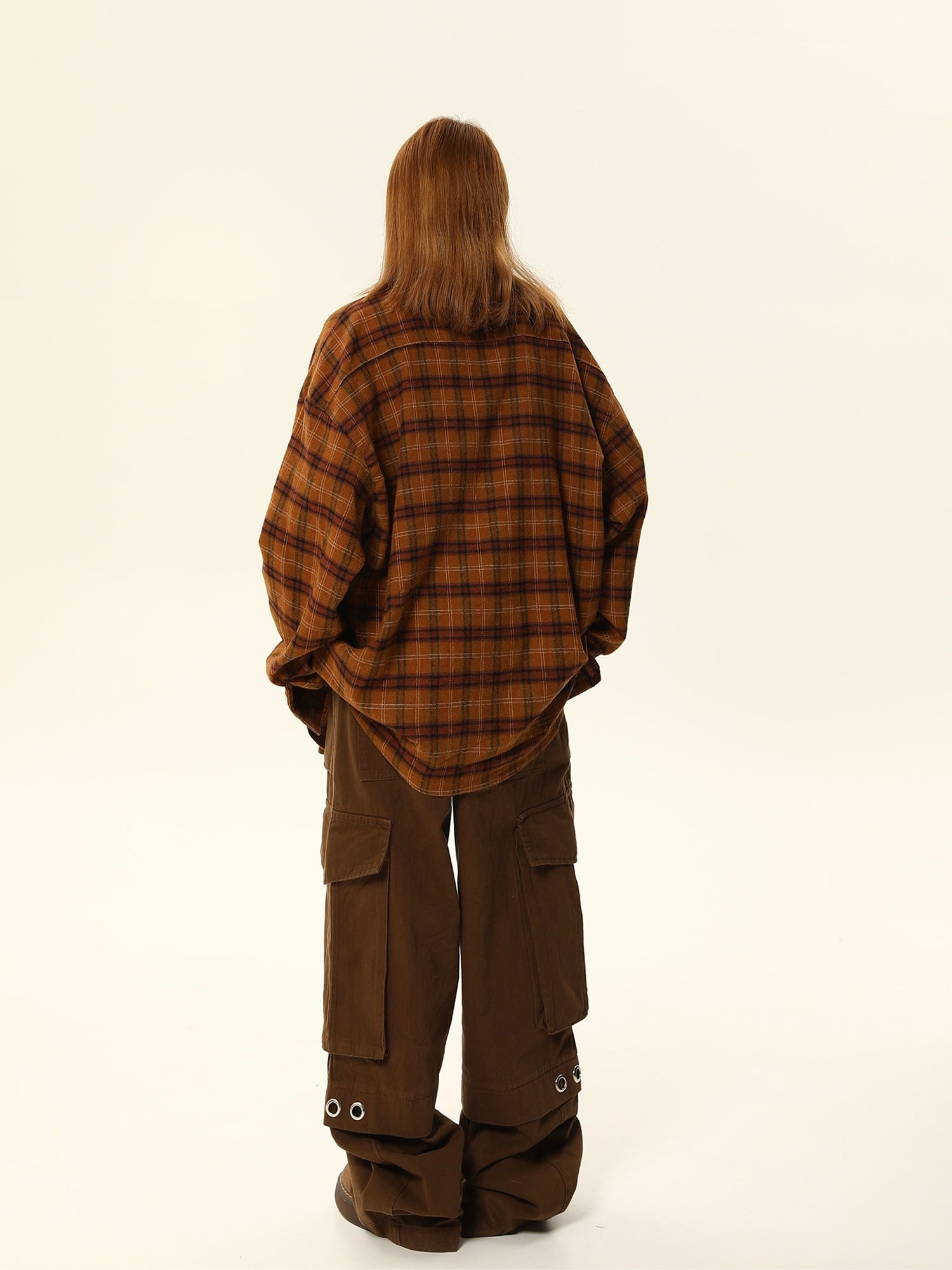 Oversized Plaid Flannel Shirt with Grid Pattern