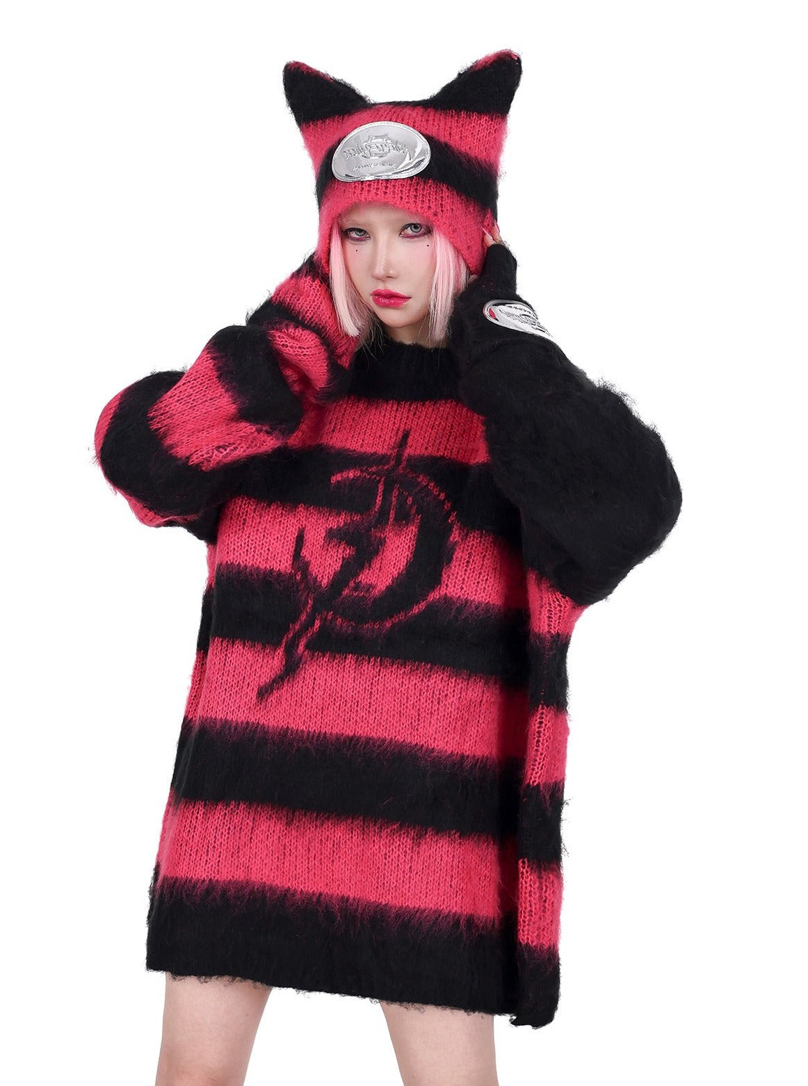 PINKSPINK Gothic Striped Oversized Sweater - Black and Red