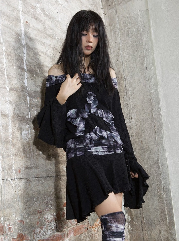 ARIADNAw Gothic Grunge Off-Shoulder Dress