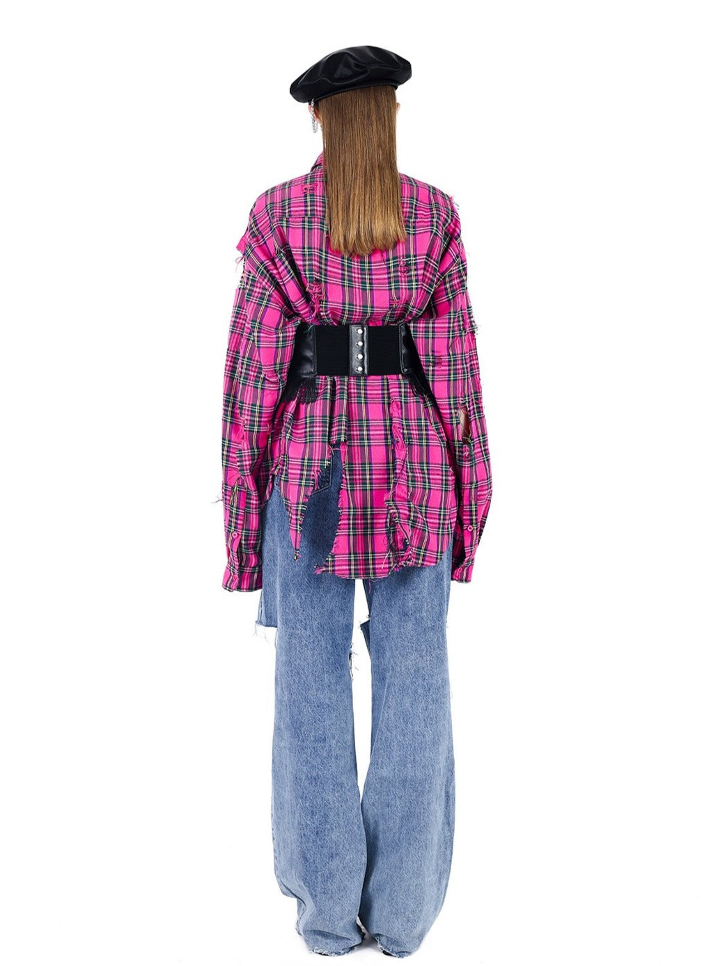 PINKSPINK Oversized Punk Plaid Shirt - Hot Pink