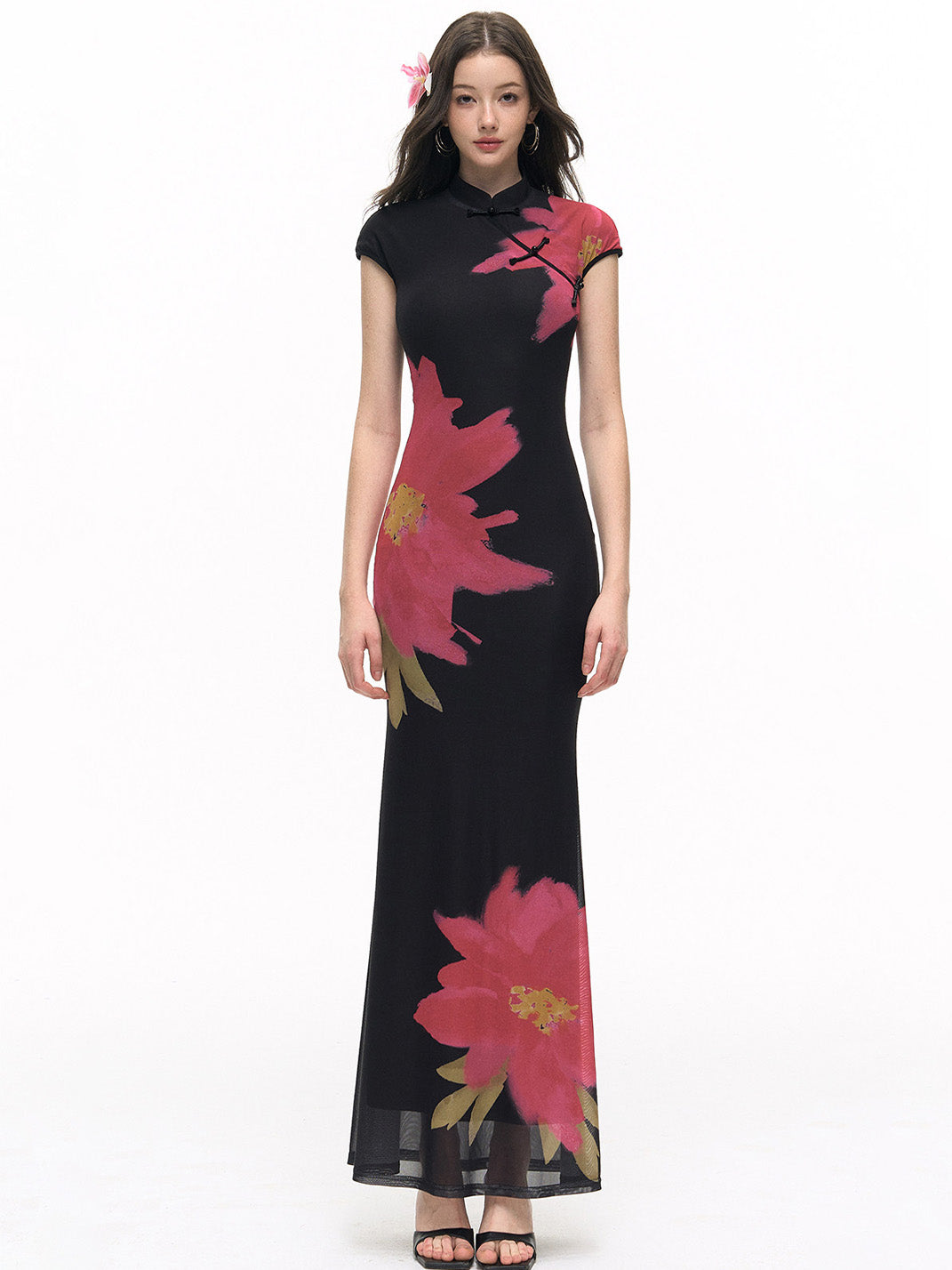 Night Blaze Colorblock Cheongsam Dress