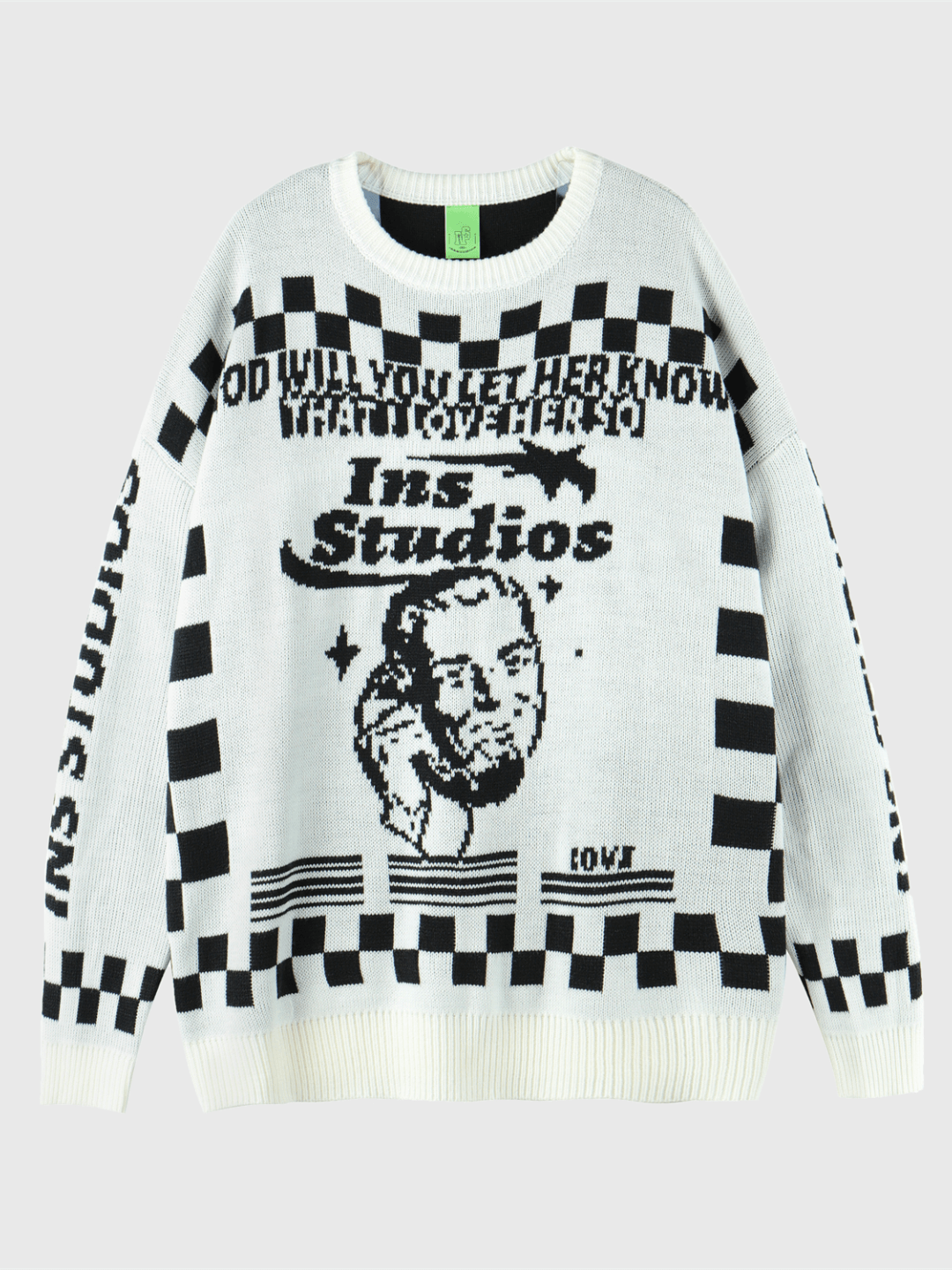 Bold Checkerboard Patterned Sweater - chiclara