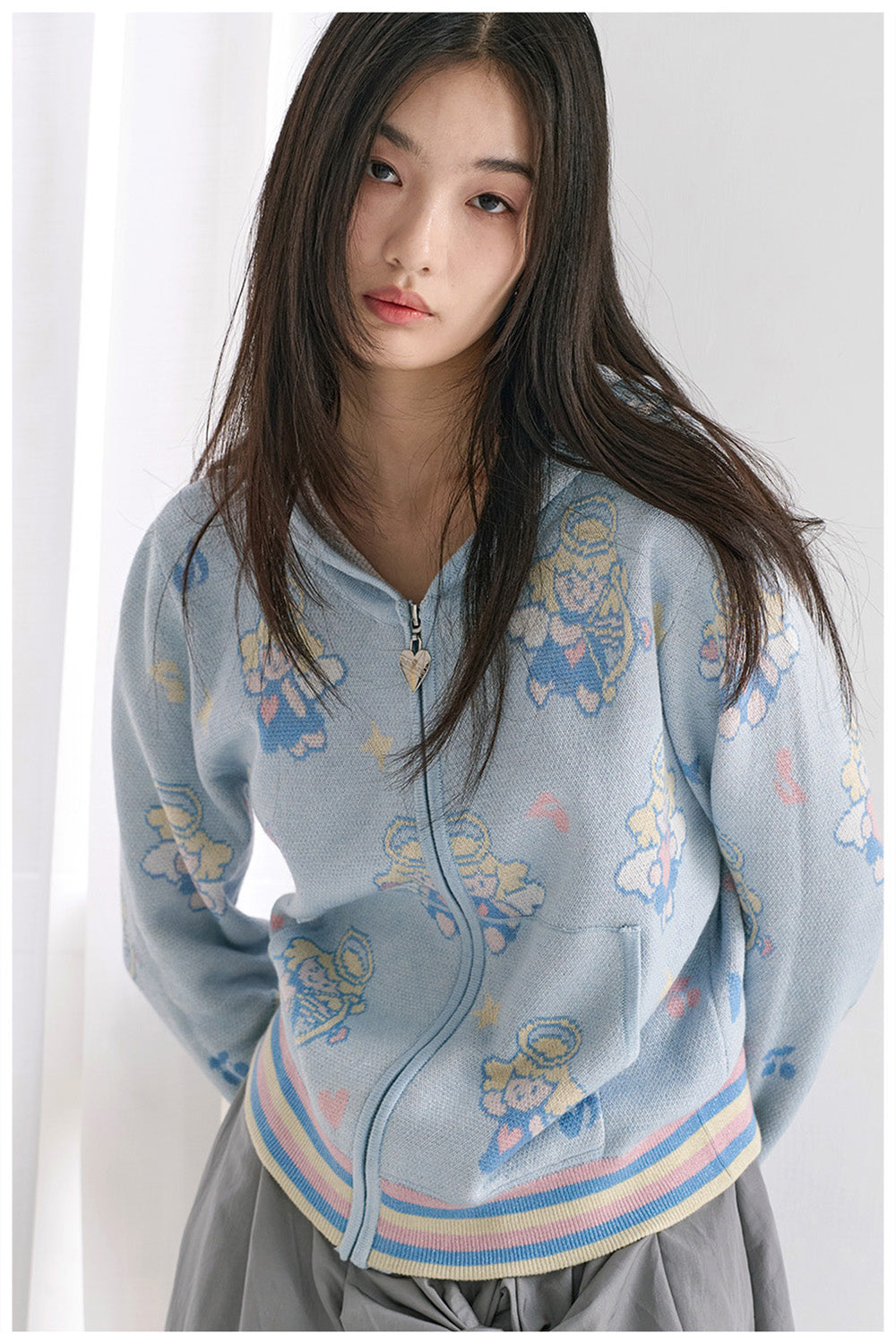 Angel Print Knit Jacket and Skirt Set
