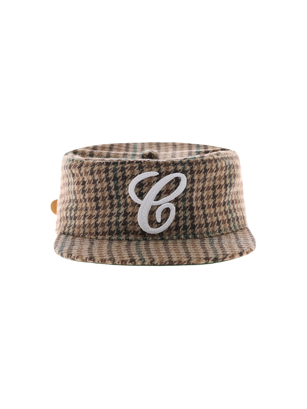 C-Embroidered Flat-Crown Cap - Brown Houndstooth - Product front - view 6